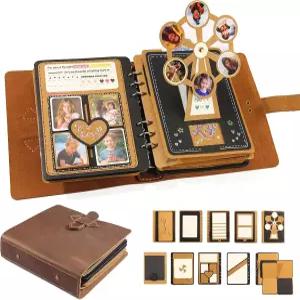 수제 정품 가죽 스크랩북 사진 앨범 - 결혼식 아기 가족 사진(여행 기념일 생일 선물)을 위한 DIY 3D