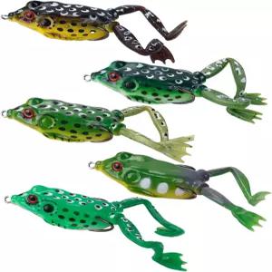 Balifly 부드러운 개구리 미끼 현실적인 잡초 없는 상류 낚시 배스 더블 훅스 5pcs FS/RE-06