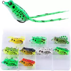 9PCS 개구리 미끼 키트 - 농어 스네이크헤드 및 민물고기용 톱워터 낚시 잡초 없는 후크가 달린 4.5cm 5G