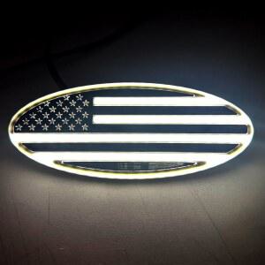포드 F150 F250 F350, 엣지, 익스플로러, 레인저(9인치)용 오토젬 9 u201D 라이트 아메리칸 플래그 그릴 엠블럼 u2013 블랙 LED 타원형 배지