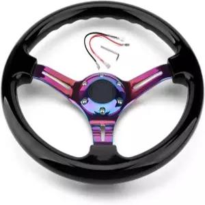 YEHICY 6 볼트 자동차 레이싱 스티어링 휠 레인보우 네오 크롬 프레임 스포크 유니버설 애프터마켓 핏 및