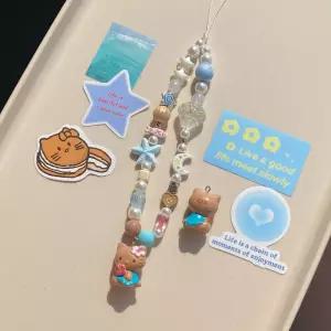 아일랜드 해변 블랙 키티 비즈 휴대폰 스트랩 행잉 키링 액세서리