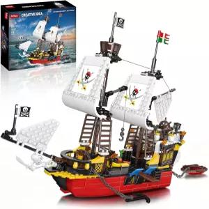 소수 해적선 빌딩 블록 세트 레드비어드의 리벤지 쓰리 마스터 보트 STEM 8+용 장난감 소년 청소년 딩기