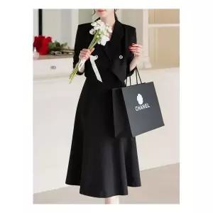 데일리룩 [시크라인](~XXL까지) 자켓 레이어드 투버튼 플레어 원피스 봄,가을 하객룩 오피스룩 격식룩