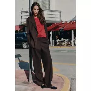 ZARA 스트레이트 플리츠 팬츠 - 브라운 412974