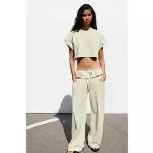 ZARA 크롭 콤비 티셔츠 - 초록 412977