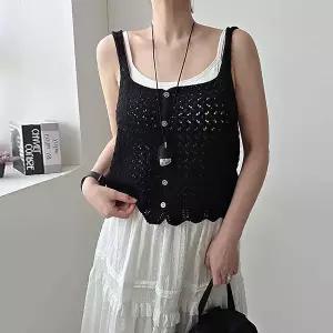 버튼 웨이브 쿨 레이어드 니트 뷔스티에 조끼 베스트