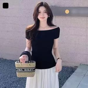[리빌모아]여자 여름 오프숄더 슬림 골지 반팔 니트 JSW-KNH-SP0000CVC