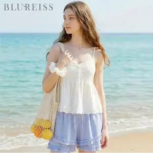 [블루레이스] 펀칭 레이스 뷔스티에 블라우스_B6M1BL5851