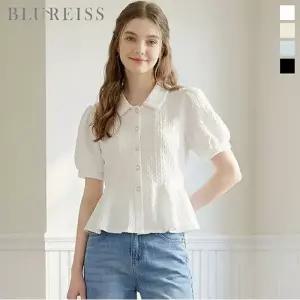 [블루레이스] 플랫카라 페플럼 엠보 블라우스_B6M1BL5781