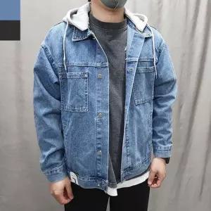 [아이에스이랩]봄 가을 후드 탈부착 데님 청자켓 2컬러 I3JK016