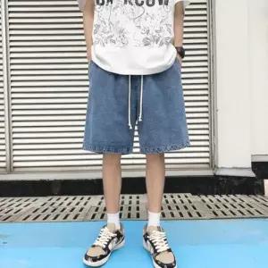 [옷자락]남자 캐쥬얼 진 고무줄 봄여름 데님 넓은 하프팬츠 팬츠