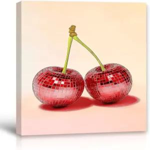 나모셋 체리 월 아트 포걸 룸 과일 포스터 액자 장식 디스코 볼 캔버스 페인팅 다이닝 주방 욕실 벽