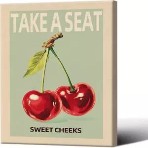 좌석에 앉으세요 스위트 볼 포스터 재미있는 욕실 월아트 빈티지 과일 체리 그린 프린트 캔버스 펑키 홈
