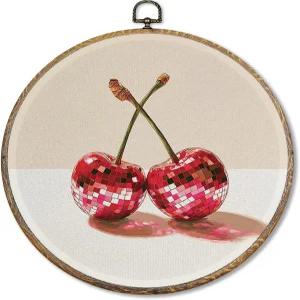 수팜 트렌디한 레트로 체리 원형 벽 아트 데코 펑키 디스코 볼 캔버스 아트워크 액자 프레피 글리터 과일