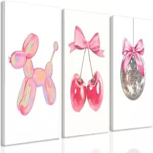 트렌디한 핑크 보우 캔버스 월 아트 세트 3종 빈티지 프레피 체리 디스코 볼 포스터 데코 대학 아파트 거실