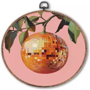 Hxlac 트렌디 펑키 오렌지 디스코 볼 원형 벽 아트 프레임 레트로 장식 에스테틱 걸이 캔버스 프린트