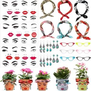 DSjuedui Funny Face Pantter Pots 액세서리 키트 - 29Pcs Facebook Eyes용 얼굴 스티커 안경 귀걸이