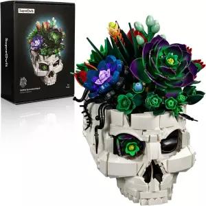 슈퍼올빼미 다육질 두개골 화분 빌딩 세트 식물 골격 컬렉션 키트 공포 홈 오피스 테이블 장식 블록 장난감