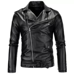 [다잇템]남자 슬림핏 벨티드 시크 블랙 라이더 자켓