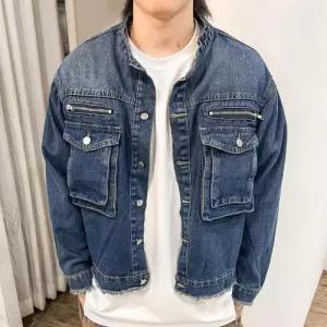 [다잇템]남자 밑단컷팅 캐주얼 크롭 노카라 봄 청자켓