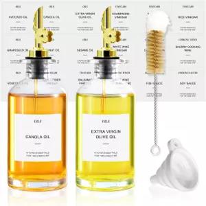 주방용 EQUNROY 올리브 오일 디스펜서 병 350ml 유리 식초 크루트 세트2개 청소 브러시 및 깔때기 포함
