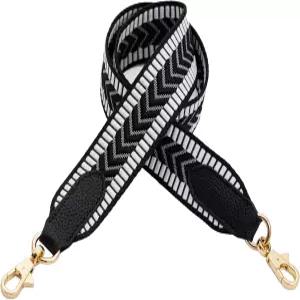 와이드 숄더 지갑 스트랩 교체 크로스바디 핸드백 및 자수 캔버스 백 블랙 화이트 골드 버클 31.5인치