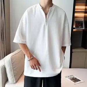 카라넥 지퍼 오비핏티셔츠 남성반팔티 T 반팔티 무지 카라 여름 지퍼