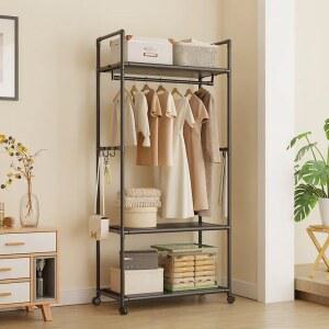 다기능 코트 옷걸이 수납 선반 다층 정리대 이동식 거실 걸이대