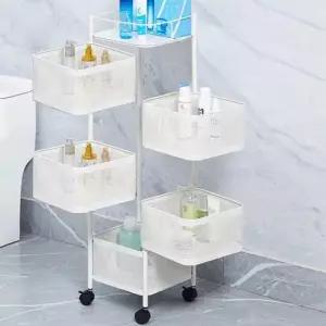 [JED] 5단 화이트 회전 철제 트롤리