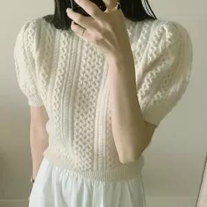 [페이릿][페이릿] 테디 크롭 꽈배기 반팔 니트 티셔츠