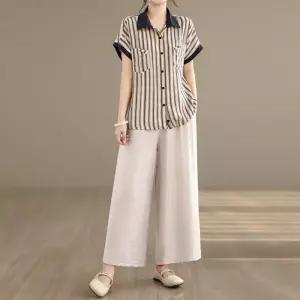 [몽벨리즈]2종세트/라엘스트라이프셔츠 와이드팬츠 mde2302852