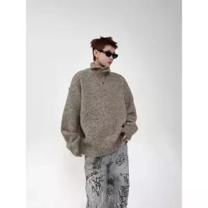 엘럽 니트 남친 커플 칼라넥 카디건 터틀넥 장식 원템1