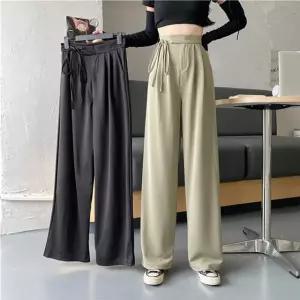 바지 신축성 팬츠 여자 하이웨스트 핀턱 슬랙스 끈 여성슬랙스 여자슬랙스