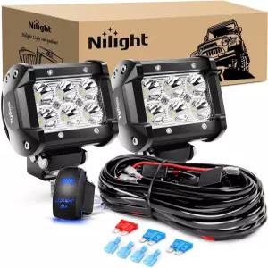 Nilight LED 라이트 바 2PCS 18W 스팟 포드 오프 로드 12V 5핀 로커 스위치 배선 하네스 키트 2 리드 트럭