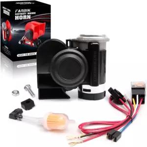 압축기 스네일 전기 자동차 경적 12V 150dB 초강력 차량용 배선 하네스 포함 FARBIN 컴팩트 에어 혼