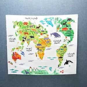 동물 벽걸이 창문가리개 세계지도 창문가리개 인테리어천 세계지도벽걸이