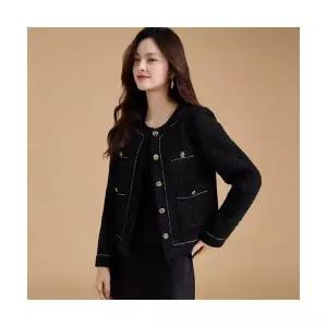 블랙 트위드 클래식 스몰카라 봄가을 펄사 여성코트 MF1