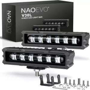 NAOEVO 6인치 LED 라이트 바 트럭/자동차/보트용 50W 2600LM 안개/오프로드 2개 흰색