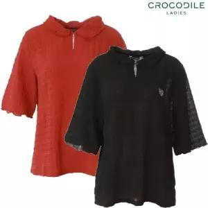 [크로커다일레이디](CLDFTS103) 체크 자가드 쭈글이 블라우스형 티셔츠_GN