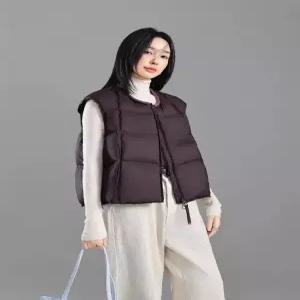 루타꽁몰 캐주얼 여자 조끼 민소매 라운드 네오프렌 패딩 다운 밑단 스트링 HO1