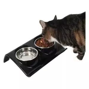 [반려] 펫 힐링시간 2구식기 블랙 애견식기 고양이식기 캣 고양이 애완 식기 개밥그릇 2구 볼 용 애견