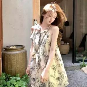 [SBD] 치마 1P 여성 슬리브리스 꽃패턴 미니 원피스 민소매