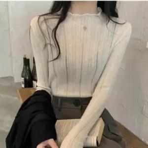 [SBD] 시스루 세미 니트티 여성 니트 터틀넥 폴라 반목 시크 하프넥 골지