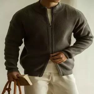 EAMT 남성용 면 니트 가을 캐주얼 기모 집업 구제 스웨터 투웨이 차이나 카디건 YJ3