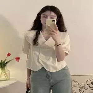 이중 빅카라 레이스 쉬폰 블라우스 여자와이셔츠