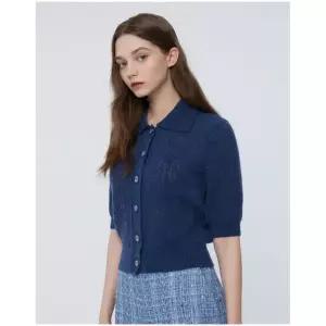 질스튜어트뉴욕 우먼 그레이쉬 네이비 짜임 알파카혼방 가디건 JSSW4A110N5 916124