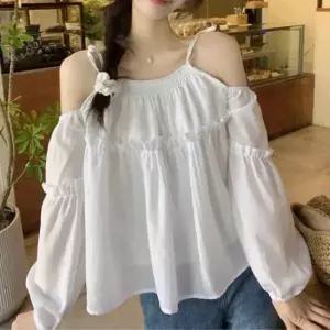 예쁜 오프숄더 블라우스 프릴포인트 벌룬소매 A라인핏 소매밴딩블라우스