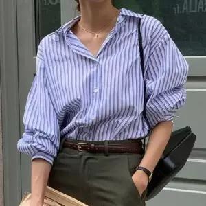 줄무늬셔츠 캐주얼 내추럴 줄무늬 카라 블라우스 스트라이프 셔츠