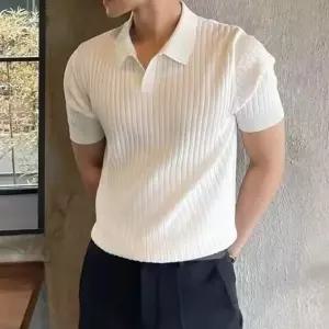 남자 브이넥 노 단추 신축성 좋은 카라 니트 티셔츠 반팔 라운드 브리넥 남성 브이넥반팟